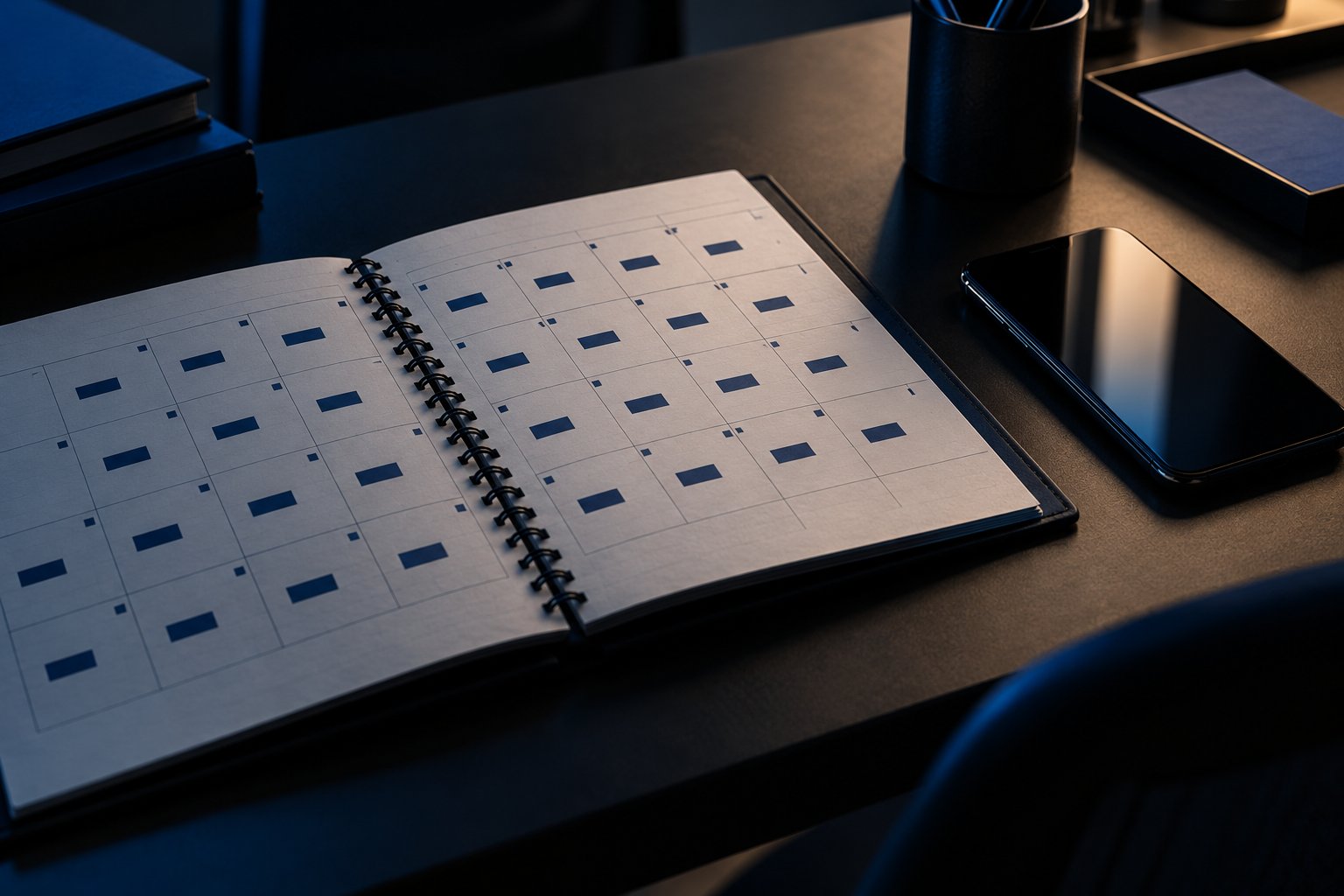 Planner de conteúdo com uma grade de blocos repetidos